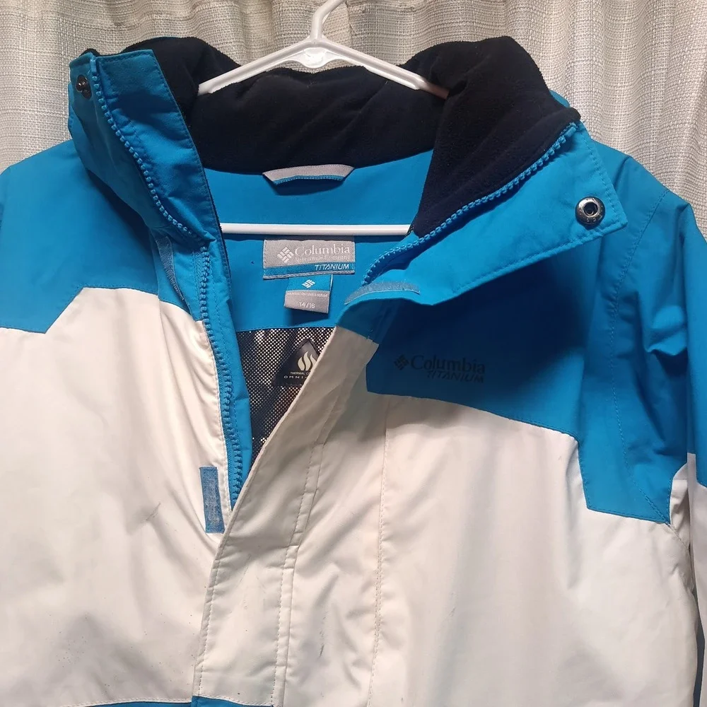 Columbia Titanium Omni-Tech Youth 14/16‎ Blue/White Omni-Heat Waterproof FLAW